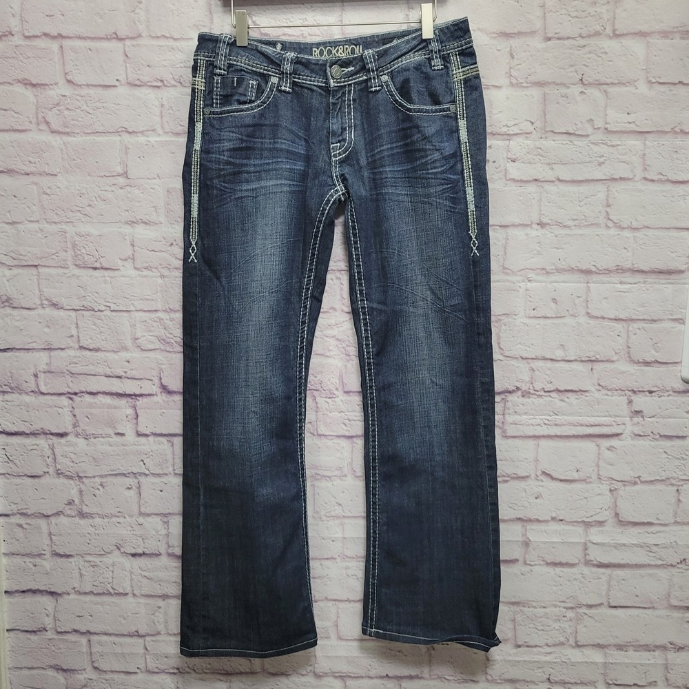 Rock & Roll Cowgirl Riding Jeans 32x30 Blue Bootcut Rodeo Cowboy Streetwear Boho - Picture 1 of 10
